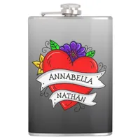 Romantic Couple's Gift | Tattoo Style Art    Flask