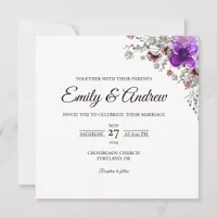 Purple Wildflower Floral Watercolor Square Wedding Invitation