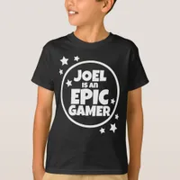 Epic Gamer Name White Star Text Boys Birthday  T-Shirt