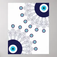 Boho Chic Blue Evil Eye Lucky Mandala Pattern Poster