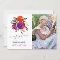 Purple and Orange Floral Graduation Photo Announcement