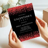 Sparkly Red Glitter Borders Black Galentines Party Invitation