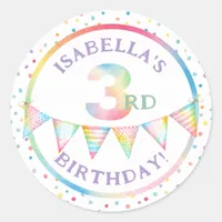 Pastel Confetti 3rd Birthday Favor Sticker