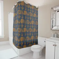 Bold Caribbean Tribal Mudcloth: Navy Blue, Gold Shower Curtain