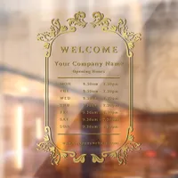 Retro Floral Vintage Gold Business Opening Hours Window Cling