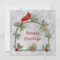 Winter Cardinals and Pines Flat Greeting Card