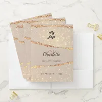 Beige gold agate marble business logo pocket folder