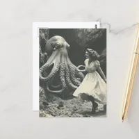 Vintage Woman and Giant Octopus Postcard