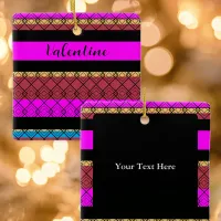 Personalized Text Elegant Striped Dark Multicolor Ceramic Ornament