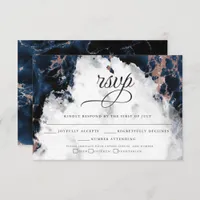 Navy Blue Rose Gold Watercolor Geode RSVP2 Card
