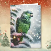 Cute Amazon Parrot on a Winter Branch Christmas Holiday Card