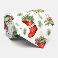 Watercolor Christmas Stockings Neck Tie