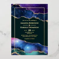 Galaxy Agate Wedding Foil Invitation