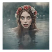 Woman With Flowers on her Head Floating in a Pond Acrylic Print