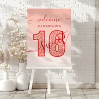 Red Glitter Script Sweet 16 Birthday Welcome Foam Board