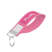 Gray and Hot Pink Chevron Monogrammed Wrist Keychain