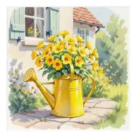 Pretty Yellow Flowers in Watering Can   Acrylic Print