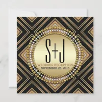 Art Deco Style Black Gold Wedding Reception Invite