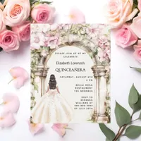 Pink florals arch dress Quinceanera invitation