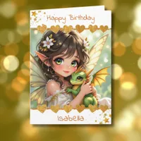 Cute Girl's Fairy and Dragon Themed Birthday Card
