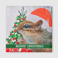 Christmas Chipmunk Santa Cute Holiday Magnet