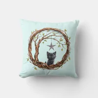 Cute Black Kitten Watching a Star Throw Pillow