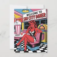 Devilish Woman at the Sin City Diner Comic Book Postcard