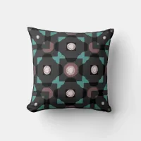 Pink Diamonds on a Teal Pink Grey Mosaic Pattern Throw Pillow