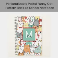 Funny Pastel Cats Back To School Monogram Name On Notebook