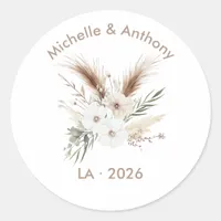 Rustic Pampas Grass Boho Bohemian Wedding Classic Round Sticker