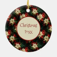 Beautiful Red and White Poinsettias Ceramic Ornament