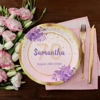 Birthday rose gold floral elegant name paper plates