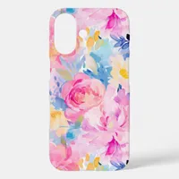 Pink and Blue Abstract Watercolor Flowers iPhone 16 Case