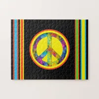 [Geometric Tie-Dye] Stripes with Peace Sign Black Jigsaw Puzzle