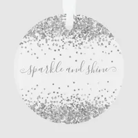 Silver Glitter Sparkle and Shine Happy Holidays Ornament