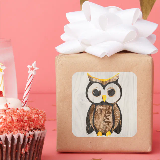 Wooden Owl with big eyes Square Sticker