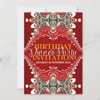 Red Eastern Batik Tribal Birthday Dinner Party Invitation