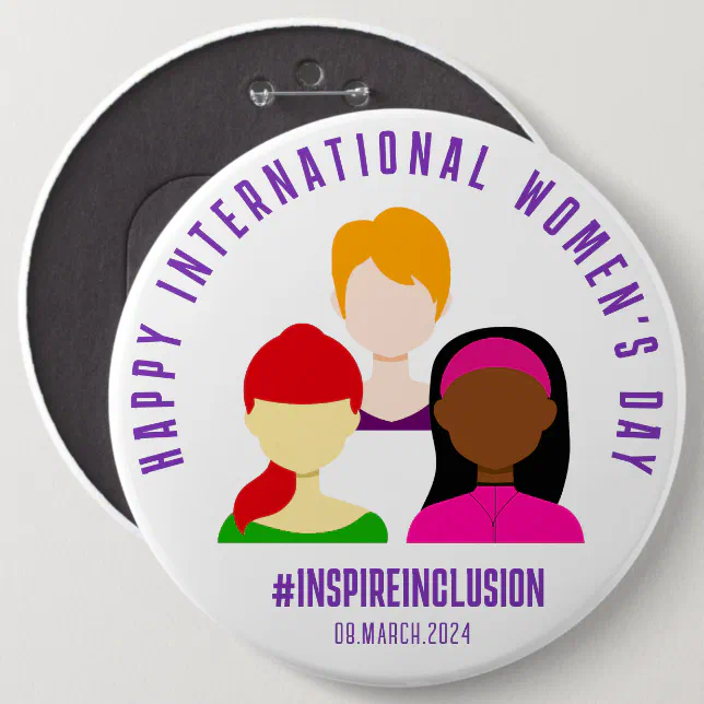 Elegant Faces International Women's Day March 8 Button