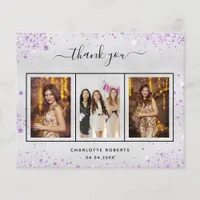 Birthday silver violet photo thank you card