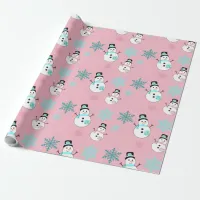 Snowmen and Snowflakes Teal and Pink Christmas Wrapping Paper