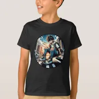 Pop Art Boy on Skateboard in City  T-Shirt