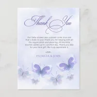 Purple Butterflies Baby Shower Thank You Postcard