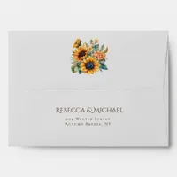 Watercolor Golden Sunflowers Floral Wedding Envelope