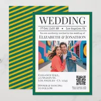 Emerald Green & Gold Magazine Wedding Photo Invitation