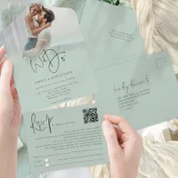 We Do Photo Overlay QR Code Sage Script Wedding All In One Invitation