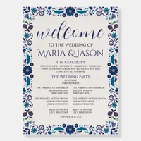 Mexican Navy White Floral Elegant Wedding Program Foam Board