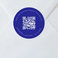 Wedding website QR code details rsvp navy blue Classic Round Sticker