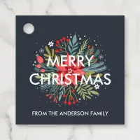 Merry Christmas Floral Poinsettia Bouquet Favor Tags