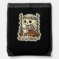 Cottagecore Skeleton With Flower Crown Drawstring Bag