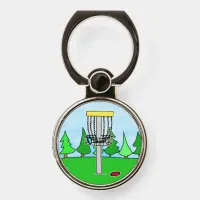 Disc Golf Pen and Disc, Grass and Trees Phone Ring Stand